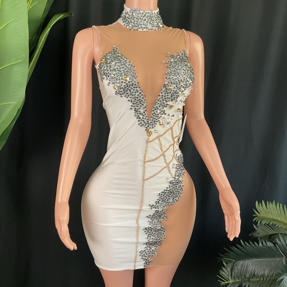 Bodycon Crystal-Embellished Mini Dress